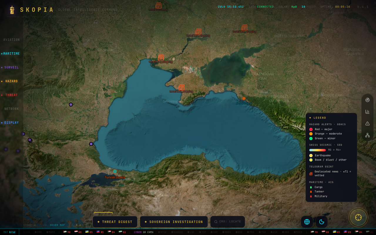Skopia regional view focused on maritime and vessel activity